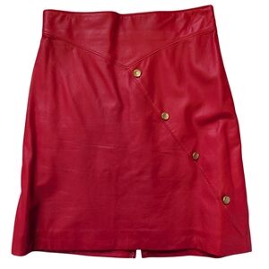 Vintage Firenze Santa Barbara Red Leather Skirt Size 8 80's / 90's